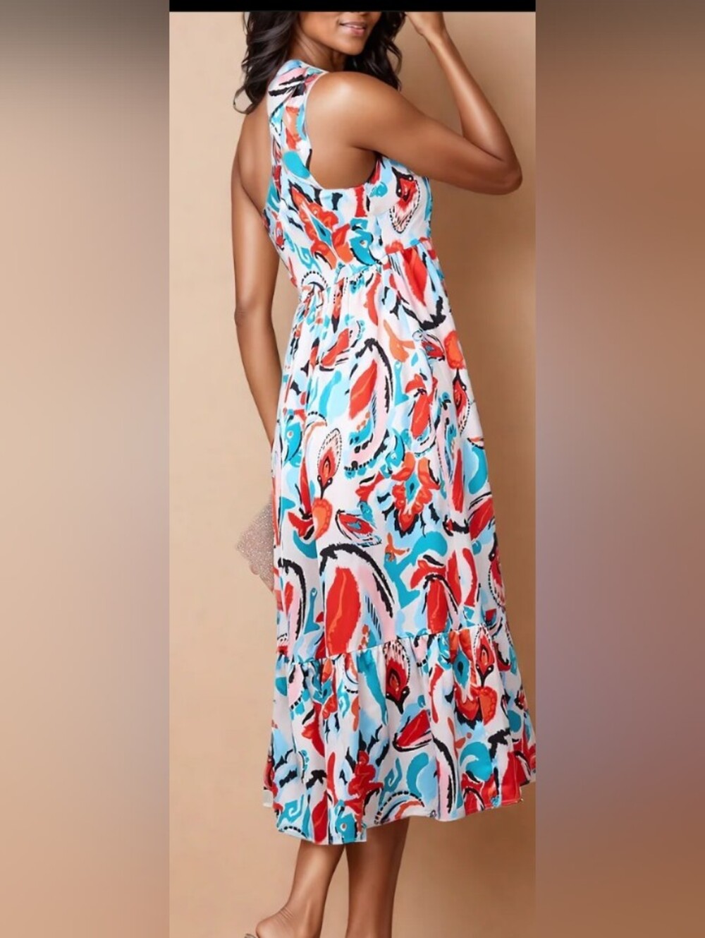 TCEC One-Shoulder Coral & Aqua Print Maxi Dress Size Small - Picture 2 of 5
